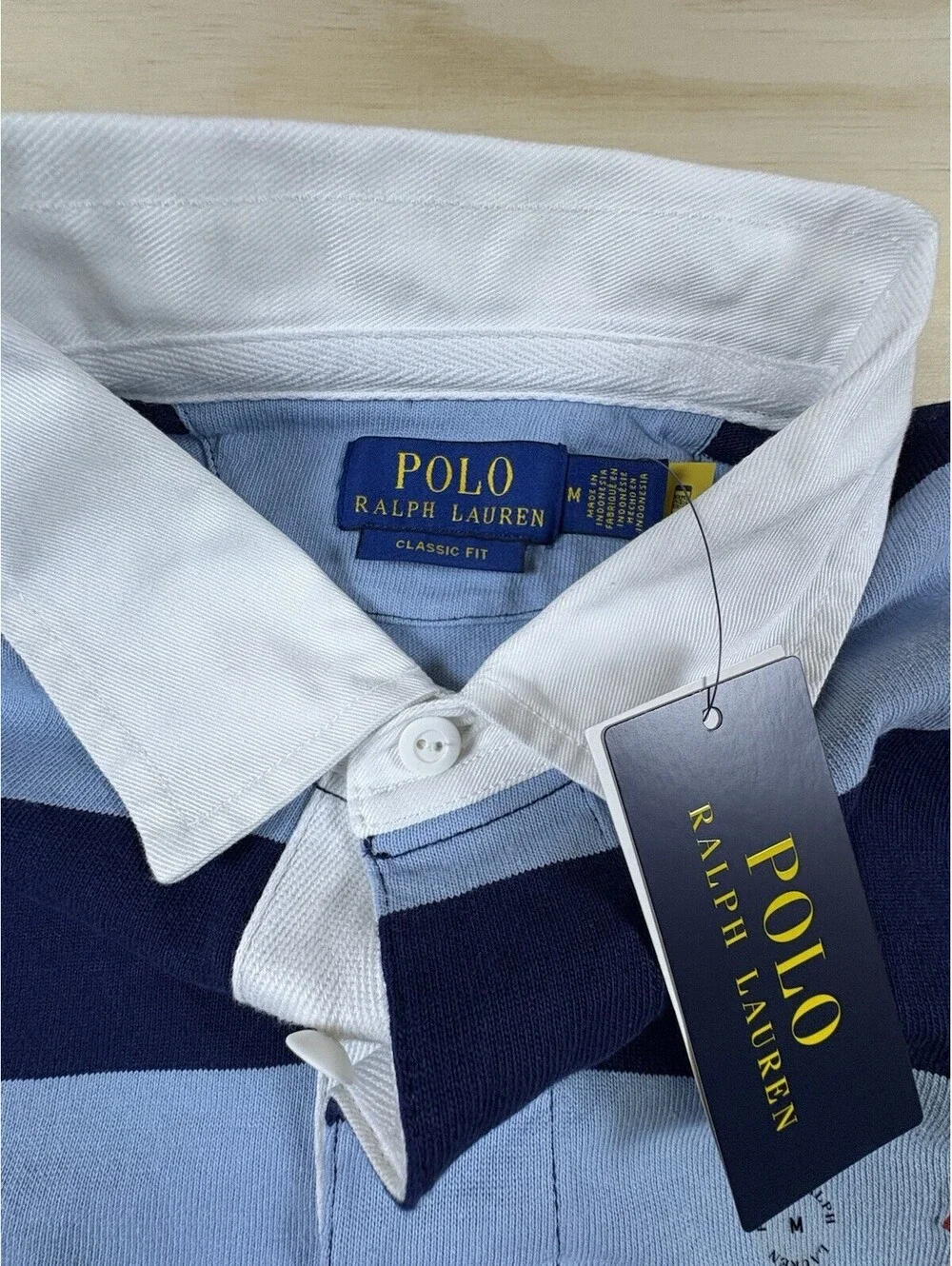 NWT Polo Ralph Lauren Rugby Shirt Men’s Medium Blue Stripe Classic Long Sleeve